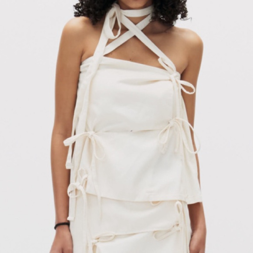 SETSETSET crossover ribbon tank top in ivory